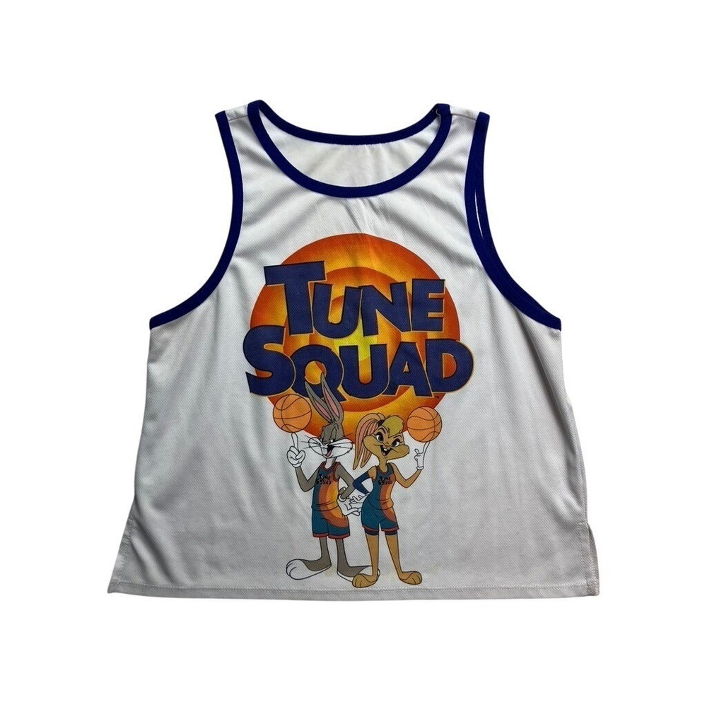 Tune Squad White Graphic Tank Top with Navy Trim